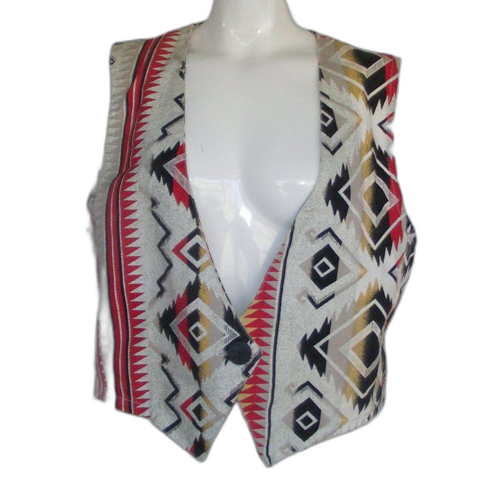 STAMPEDE Vest, M, Southwestern, Tie Back, Button Front, Diamonds, Multicolor